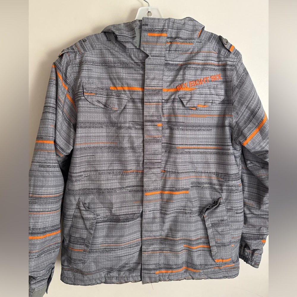 686 Smarty Insulated Waterproof Full Zip Ski Snowboard Jacket Boys XL Gray Kids